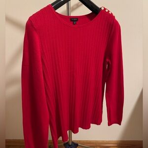 Talbots Red Ribbed Sweater with Gold Buttons